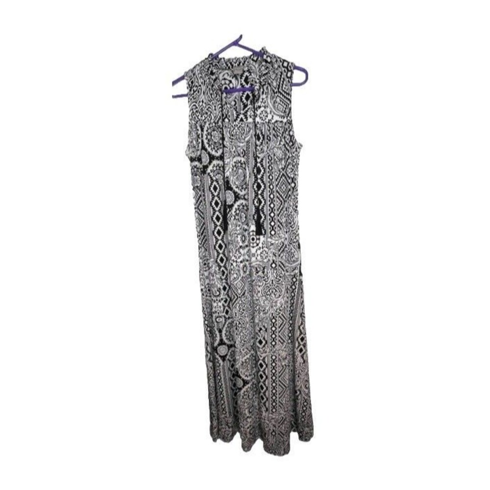 Chicos Tribal Print Dress sz 0 small 4 Maxi Length Boho Art Print Graphic Sketch